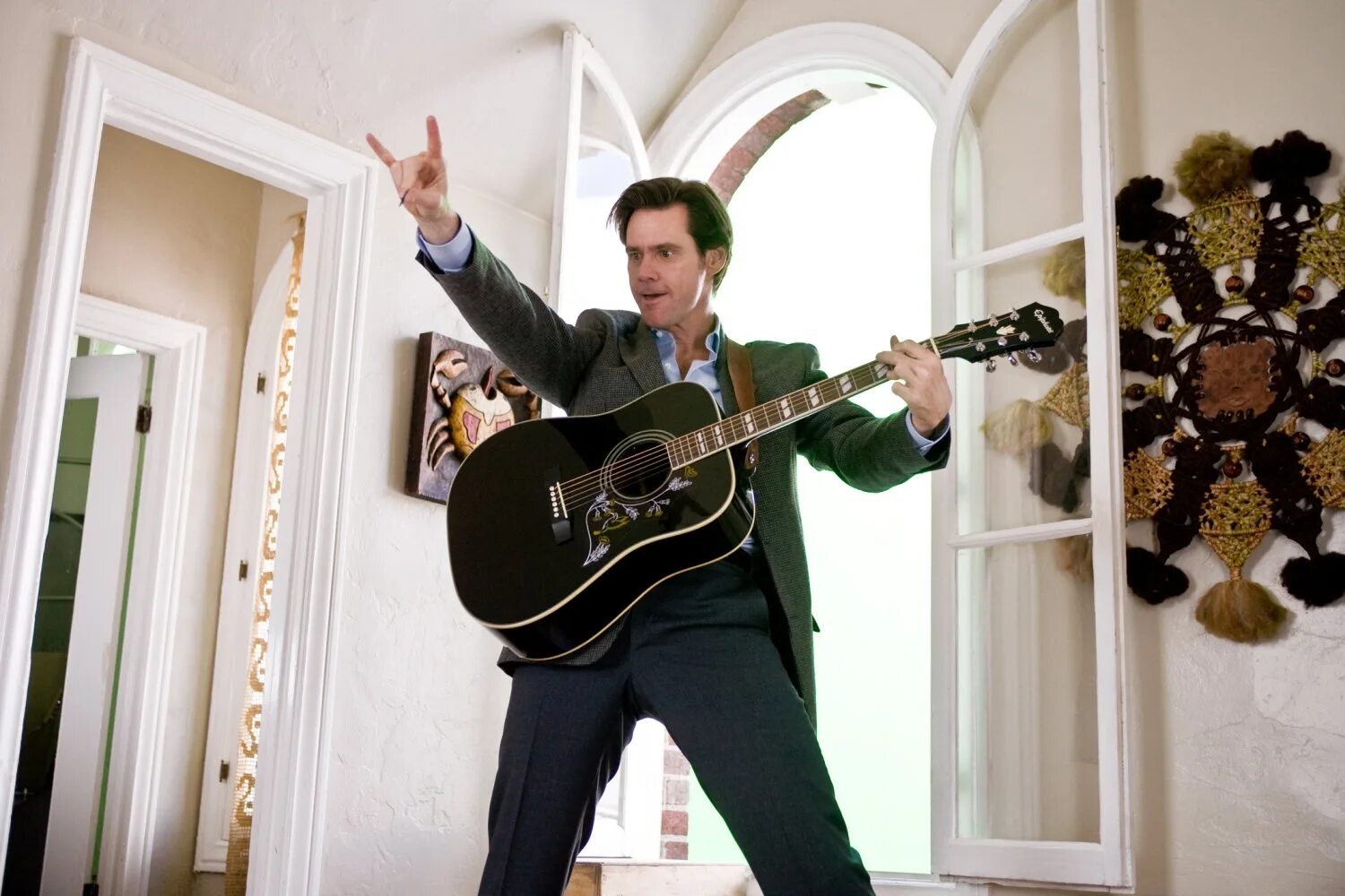 Музыка про мужчин. Джим Керри всегда говори да. Всегда говори «да» (2008). Джим Керри с гитарой.