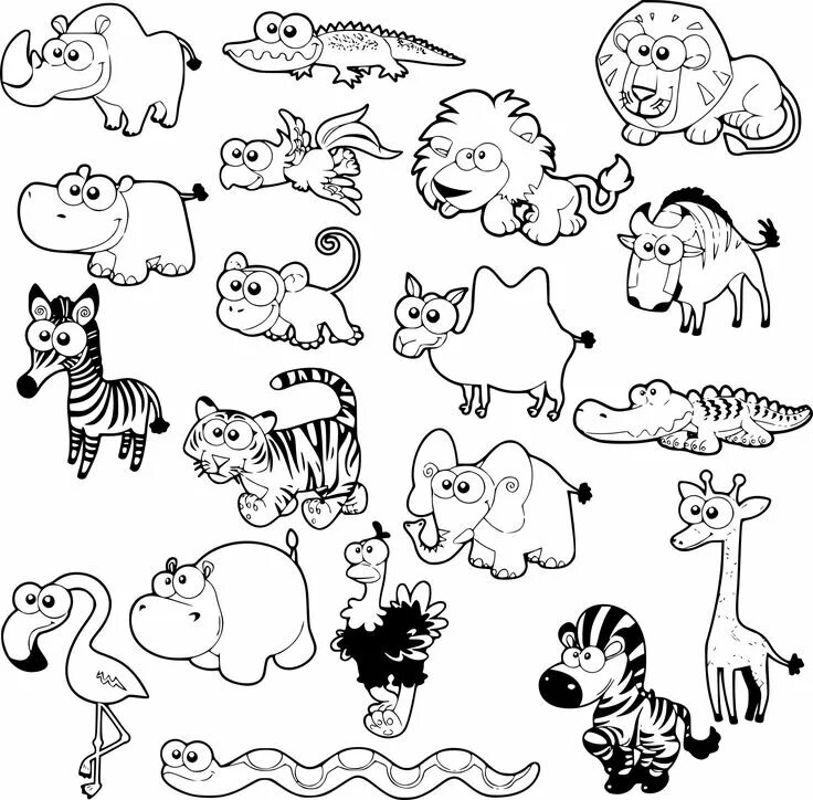 Картинки животных черно белые распечатать Image result for caricature body templates Рисунок мультяшных животных, Рисунки