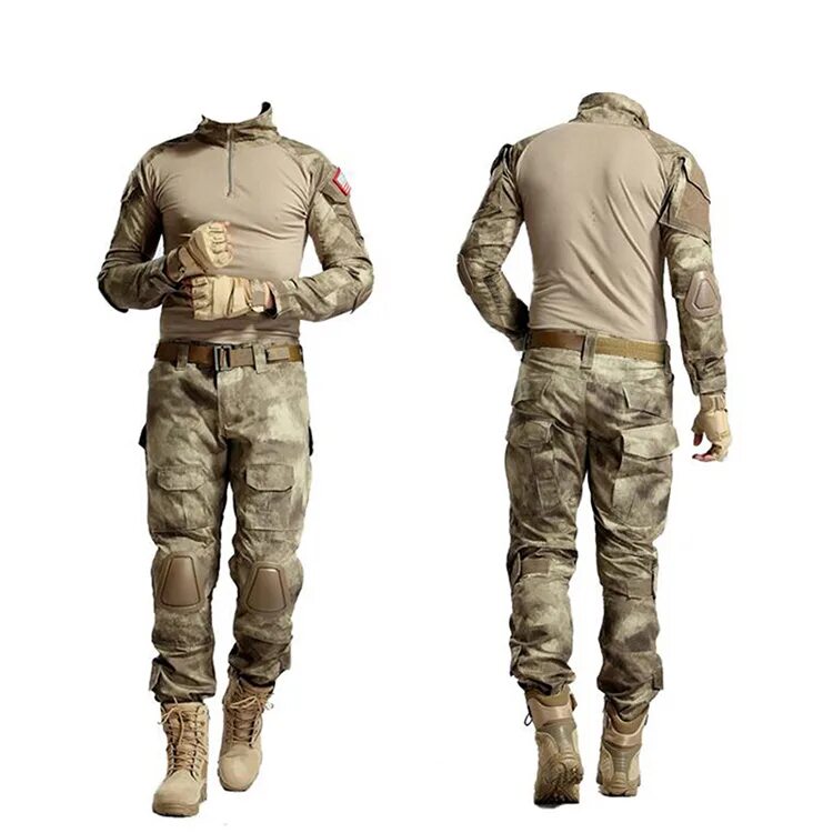 Army Training Military Clothing Uniform With Knee And Elbow Pads Compartment Cam