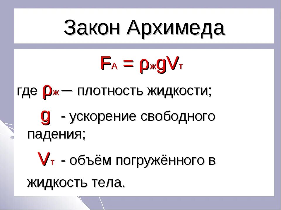 Запишите формулу архимеда. Закон Архимеда 7 класс. Закон Архимеда формулировка. Ьакан Архимед. Закон Архимеда формула физика.