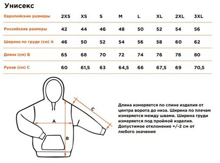 Размерная сетка кофт