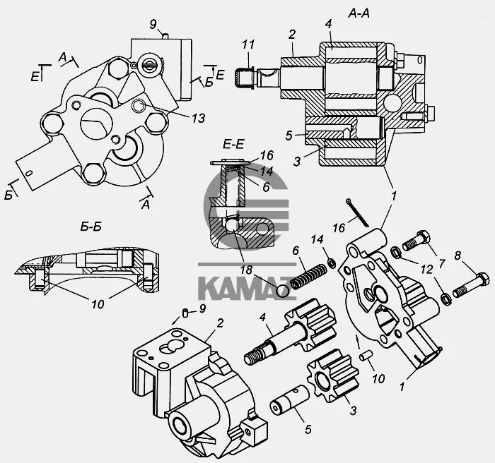 Крышка масляного насоса с клапаном для автомобиля КАМАЗ 6522, 8 дет.