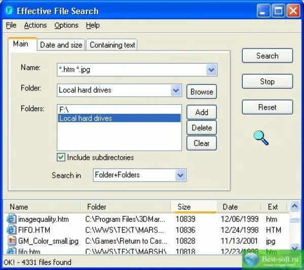 Text search file. FILESEARCHY. The search 2. Search что это за программа. Action option