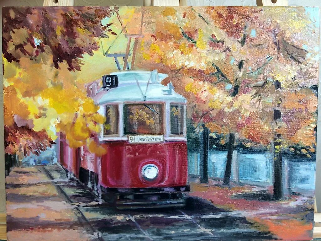 Город трамвай детвора. Евпатория трамвай картины. Картина трамвайчик Евпатория. Евпатория трамвай живопись.