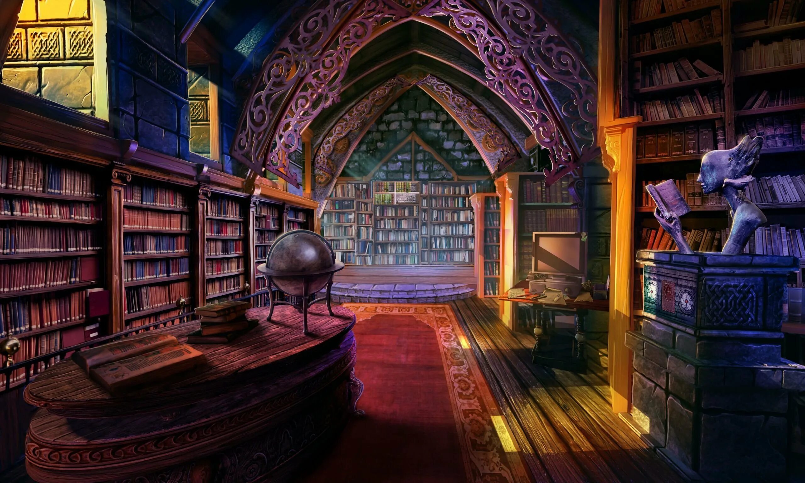 Сказка о библиотеке ночью. Фэнтези школа Академия магии. Фэнтези арт библиотека в башне.
