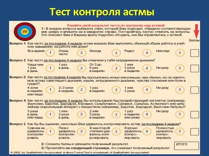 Тест ба. Опросник АСТ бронхиальная астма. Тест контроля бронхиальной астмы. Тест по контролю над бронхиальной астмой. Опросник по бронхиальной астме ACQ 5.