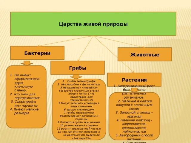 Признаки Царств живой природы 5 класс. Таблица по биологии 5 класс царства живой природы. Особенности Царств живой природы 5 класс биология. Характеристика царство растений животных грибов и бактерий.