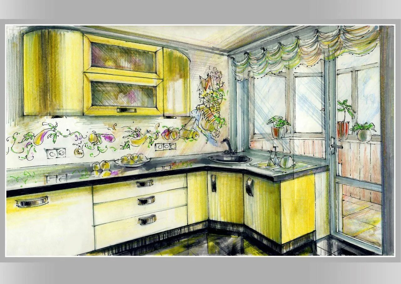 Рисунок кухни. Кухня рисунок. Кухня цветными карандашами. Зарисовка кухни. Нарисовать кухню.