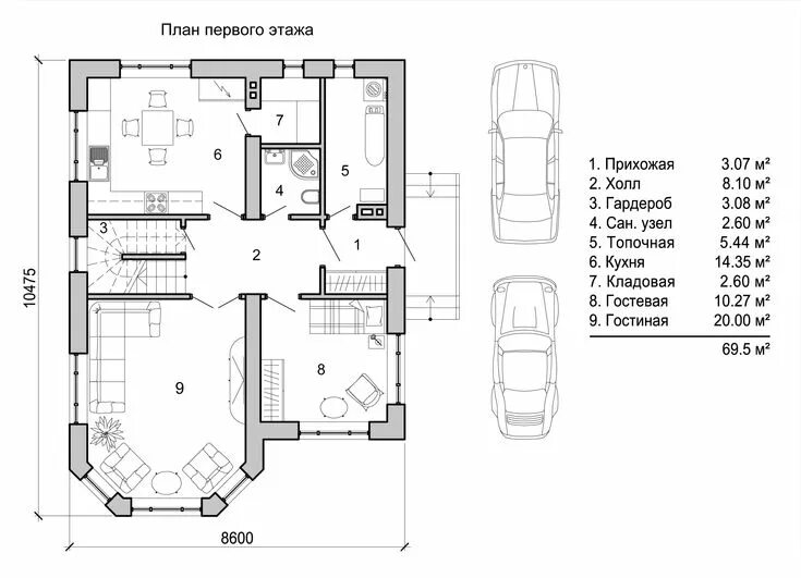 План первого этажа чертеж с размерами Гостиница на 60 мест чертеж плана первого и второго этажей, фасада, разреза зд