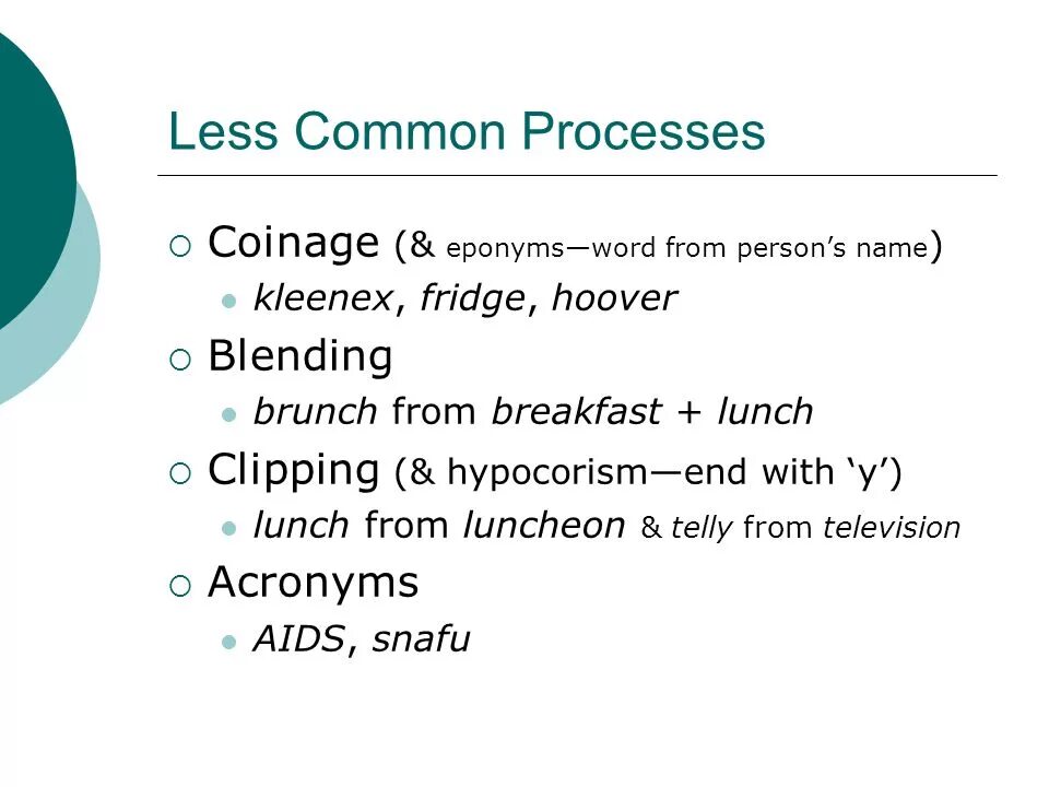 Common process. Hypocorism. Word formation in English. Coinage examples. Английские эпонимы.