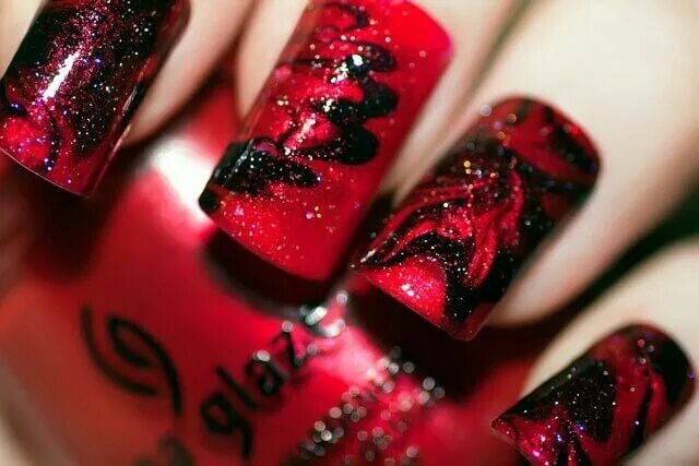 Hot red nails Red acrylic nails, Red nails glitter, Prom nails red