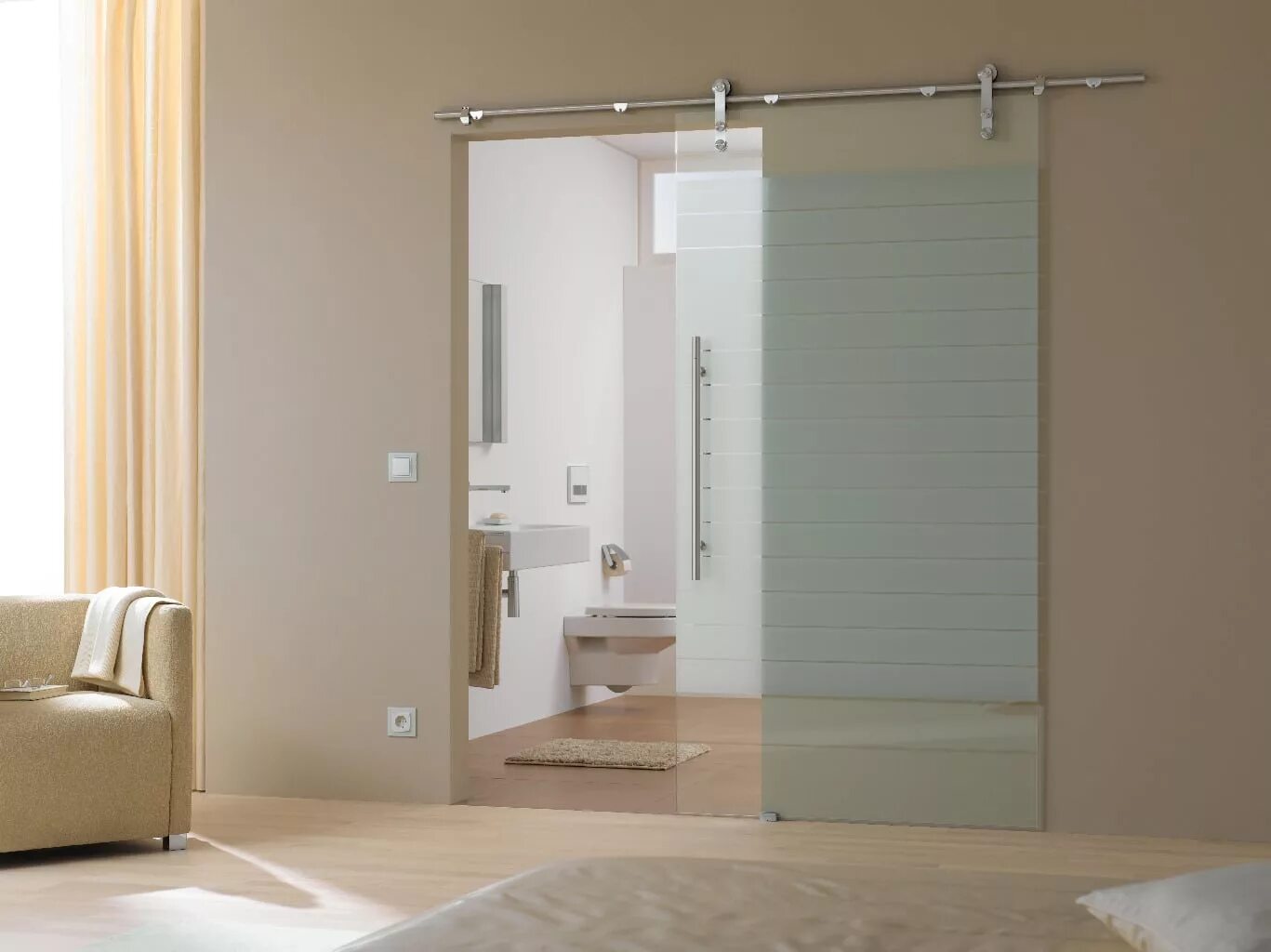 Lower level bathroom with toilet behind separate sliding door Small bathroom rem