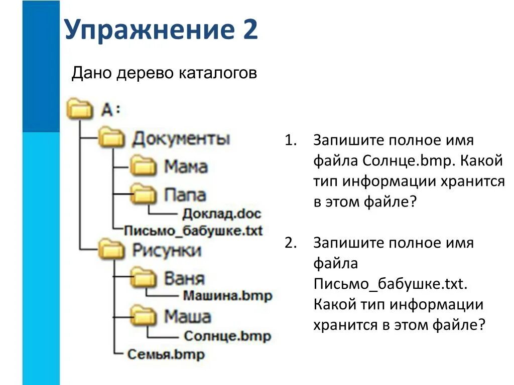 Сколько файлов на компьютере. Дерево каталогов. запишите полные имена файлов. как построить дерево каталогов. задания по файловой системе.