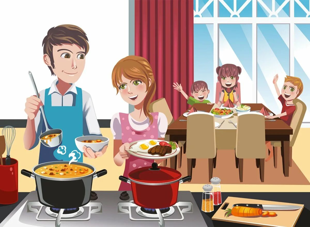Семья обедает в столовой. Картина семья за столом. Семья за столом иллюстрация. Семейный завтрак иллюстрация.