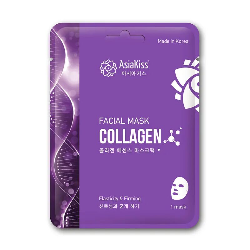 Увлажняющие маски с коллагеном. Маска для лица ASIAKISS Collagen тканевая 22 мл. ASIAKISS маска тканевая для лица с коллагеном - Collagen Essence facial Mask. Doris Collagen Essence тканевая маска для лица с коллагеном 25 мл.