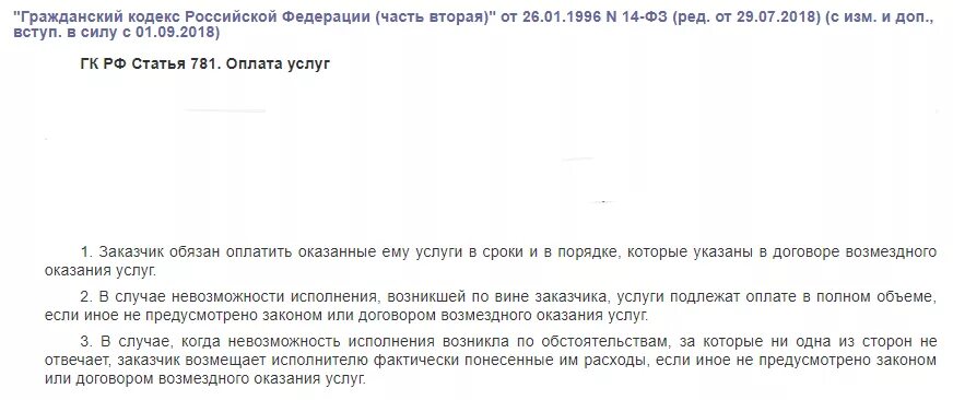 Аванс по договору услуг. Оплата оказанных услуг. Оплачиваются только фактически оказанные услуги. Статья 781 гражданского кодекса Российской Федерации. О невозможности оказания услуг.