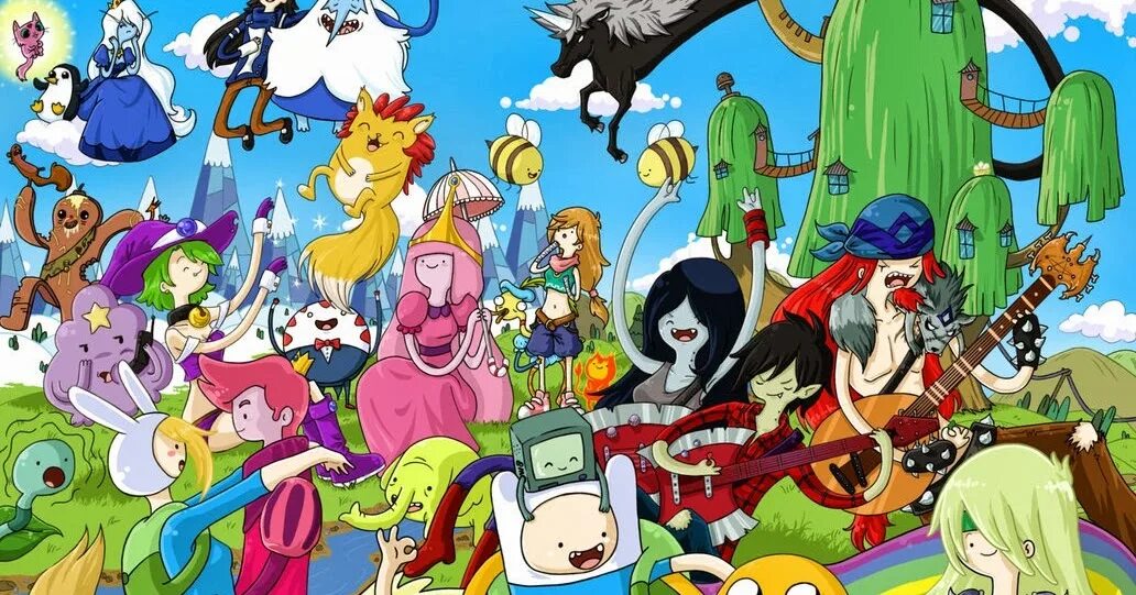 Приключений очень много. Герои адвенчер тайм. Адвенчер тайм персонажи. Adventure time герои. Время приключений все герои.