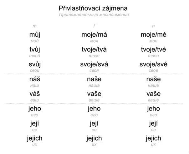 Местоимения в чешском языке. Местоимения в чешском языке таблица. Личные местоимения в чешском. Притяжательные местоимения в чешском языке.