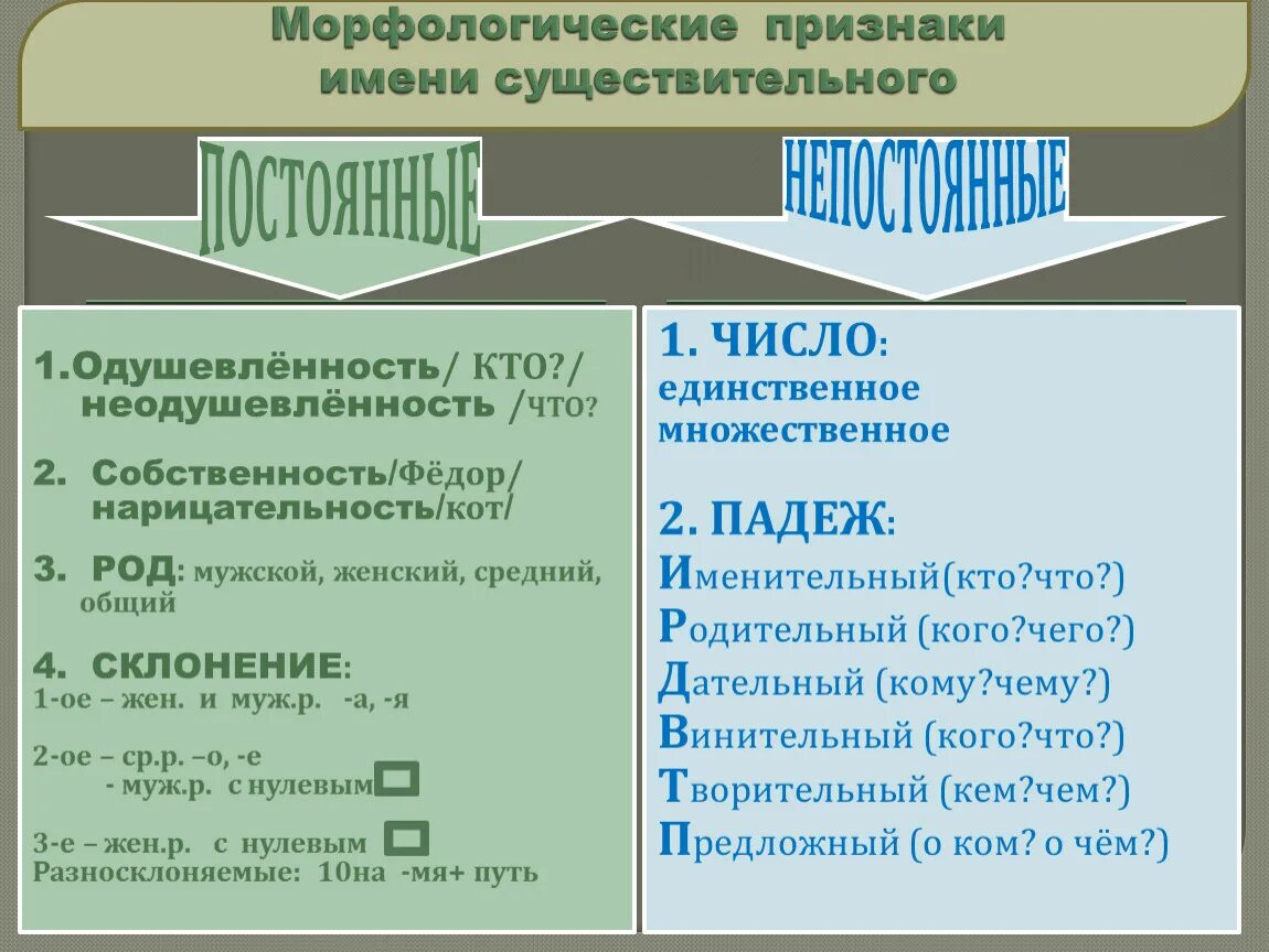 Что такое постоянные и непостоянные признаки. Имя существительное морфологические признаки. Имя сущ морфологические признаки. Морфологические признаки имен существительных. Признаки имени существительного.