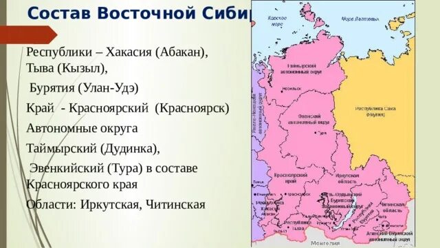 Субъекты федерации входящие в состав восточной сибири. Состав Восточной Сибири. Восточно Сибирский район. Состав Восточной Сибири 9. Сибирская Республика.