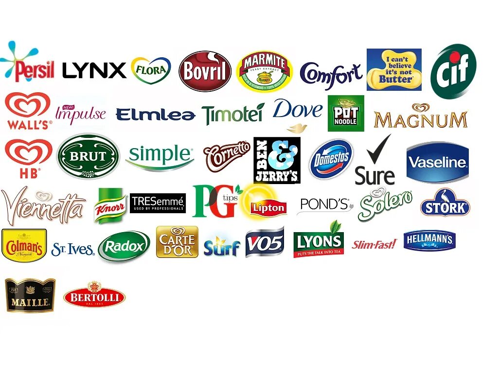 Товары бренда самому. Фирма Unilever продукция. Юнилевер бренды. Unilever торговые марки. Логотипы известных брендов.