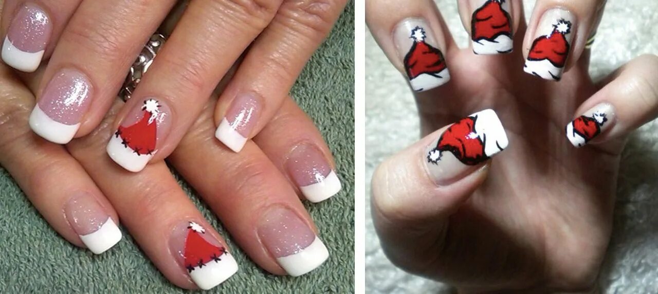 новогодняя шапочка на ногтях. новогодний маникюр с шапочкой деда мороза. новогодние шапочки на ногтях пошагово. новогодний маникюр шапка деда мороза. шапка деда мороза на ногтях.