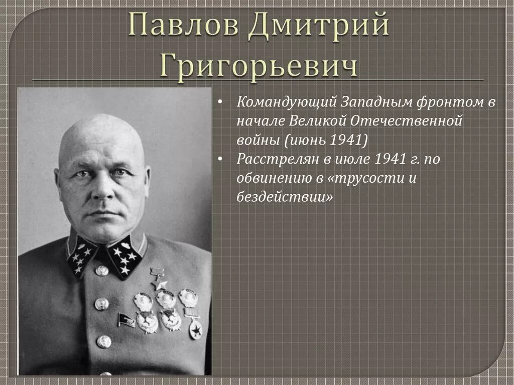 Командующий западным фронтом в начале войны. Командующий западным фронтом в 1941 Павлов.