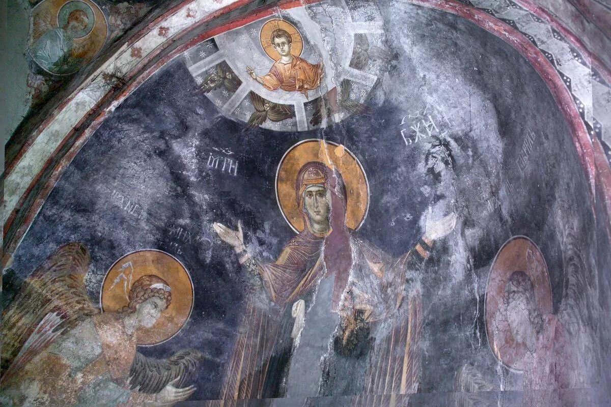 Вознесение фреска кипр 12 века. Сербская фреска божией матери оранта. Оранта богоматерь фреска сербия. Оранта богоматерь фреска сербия. Покров богородицы дионисий.