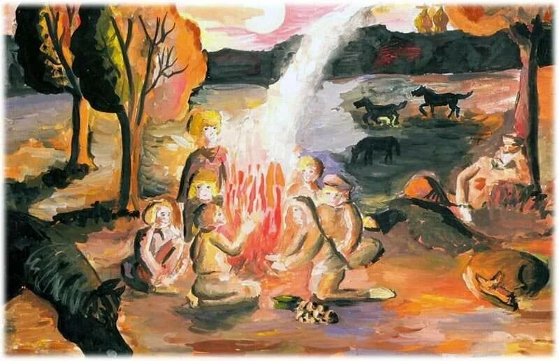 Иллюстрация бежин. Бежин луг Тургенева. Бежин луг мальчики у костра. Иллюстрации к Бежин луг Тургенева. Бежин луг Тургенев у костра.
