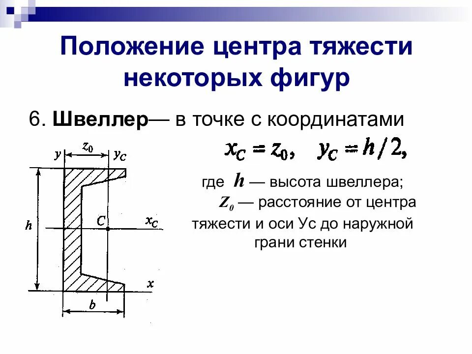 Расстояние между центрами тяжести. Определить положение центра тяжести швеллера. Центр тяжести швеллера 12. Центр тяжести швеллера 20. Техническая механика центр тяжести швеллера.