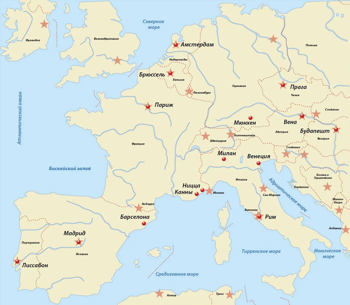 Карта - Европа. Карта Европы со странами. Карта государств Европы. Карта Европы с городами. Европейские столицы карта