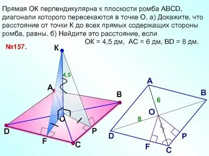Прямая перпендикулярная плоскости ромба