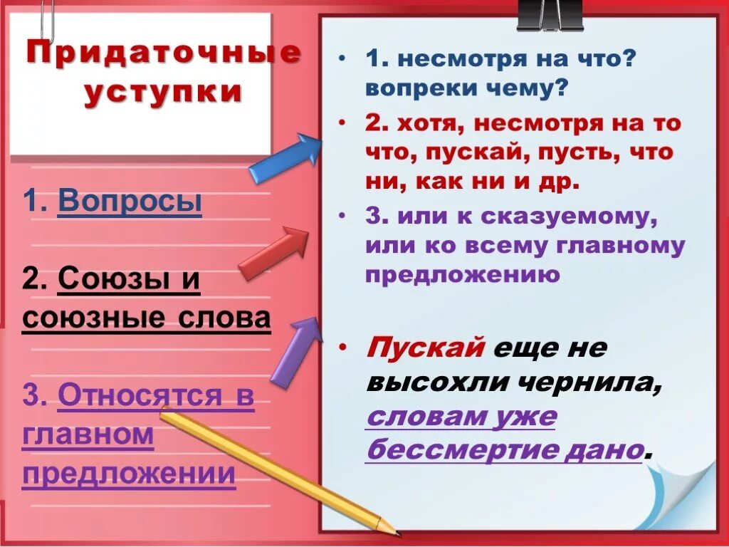 Несмотря на какое значение. Придаточное уступки. Придаточные уступительные. Усткупительный придаточные. Придаточное уступительное вопросы.