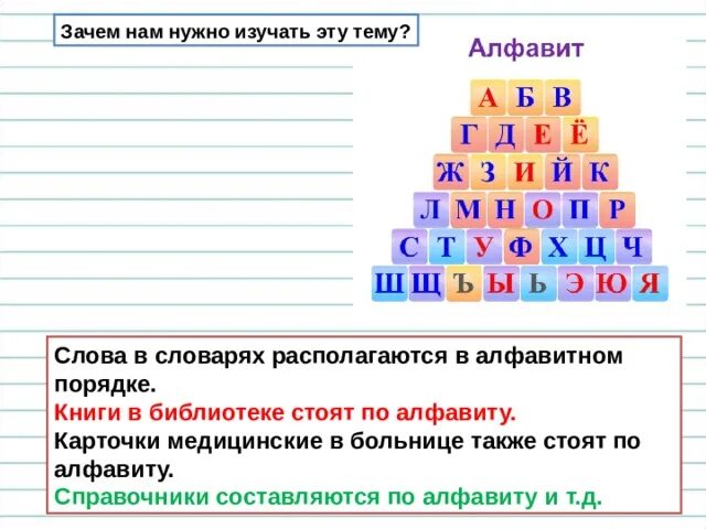 Презентация на тему: "Русский язык. 1 класс. "Упражнения в расположении слов в а