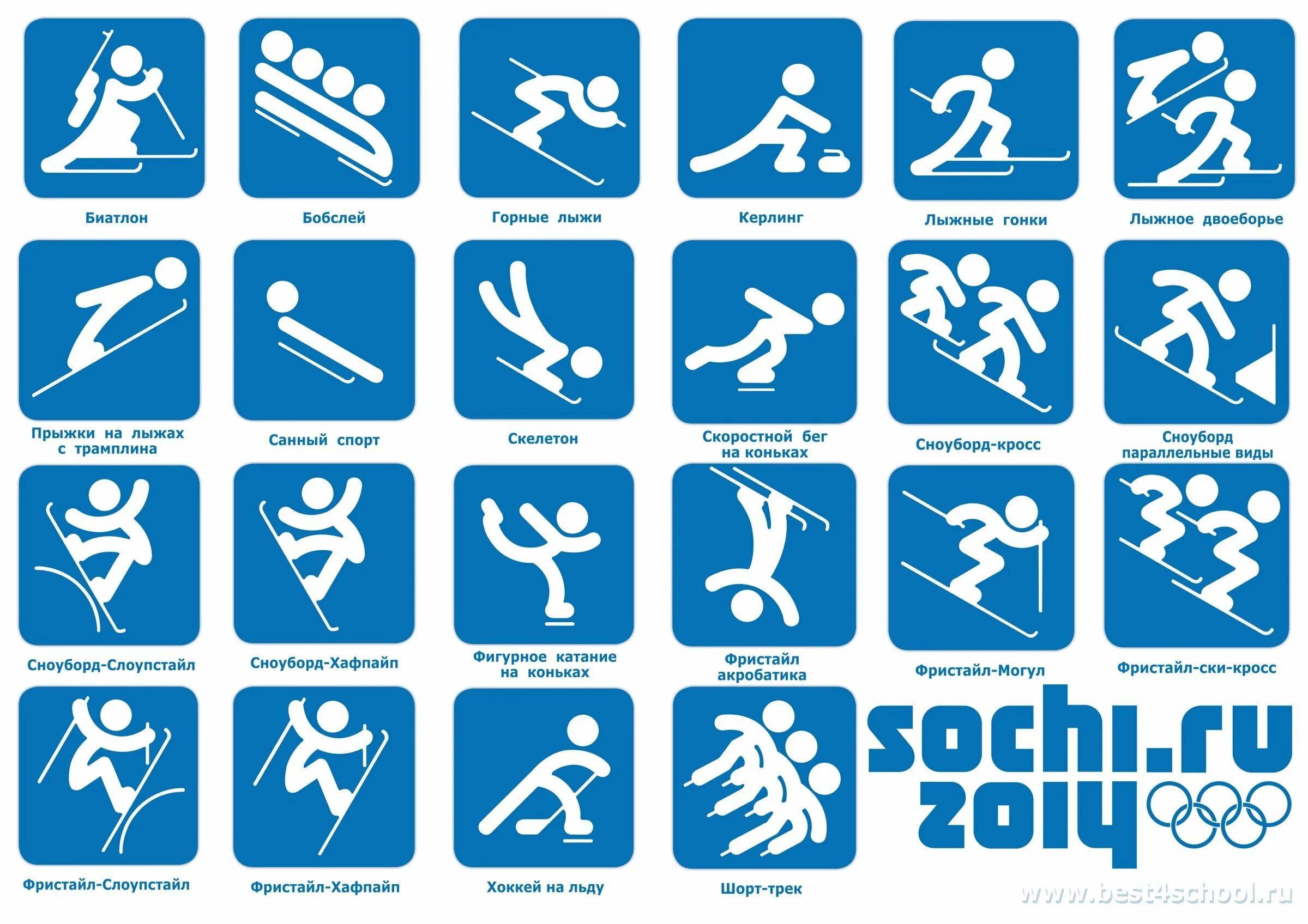 Пиктограммы Олимпийских видов спорта. Эмблемы видов спорта для детей. Спортивные знаки. Пиктограммы зимних видов спорта.