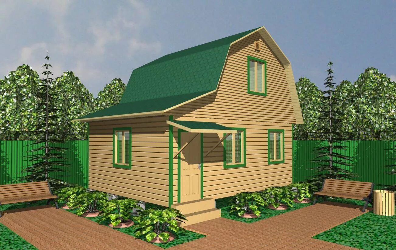 баня с ломаной крышей