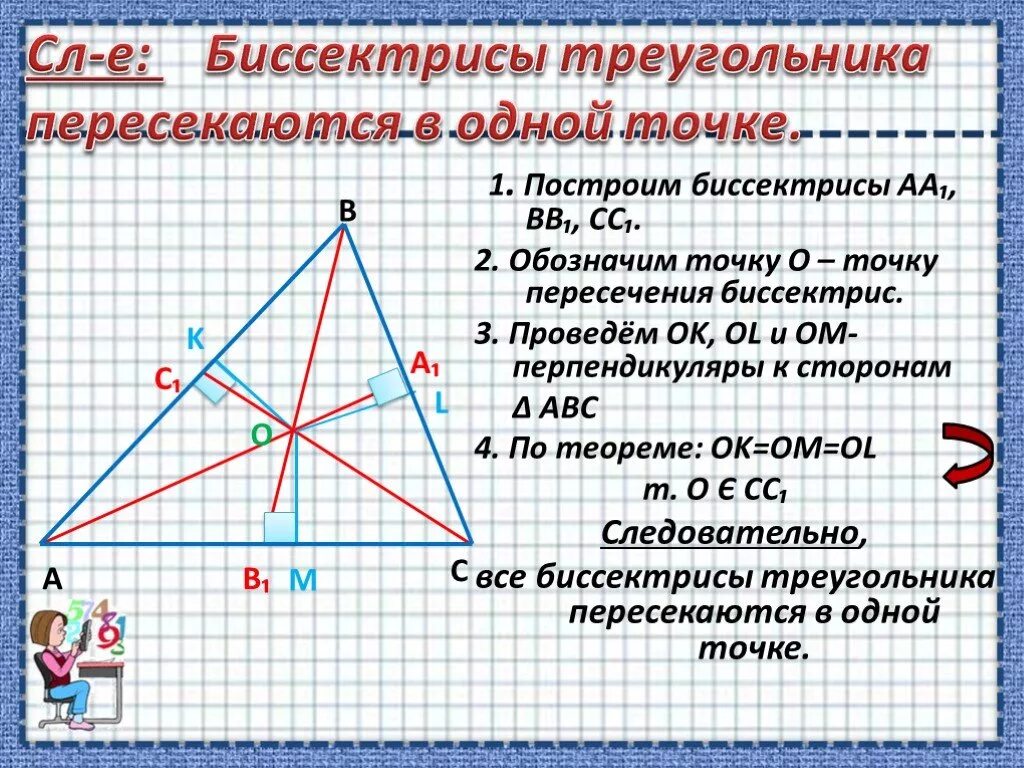 1 свойство биссектрисы угла. Точка пересечения биссектрис треугольника. Биссектрисы треугольника пересекаются в одной точке. Точки пересечения трисектрис треугольника. Tochka peresechenii bissektris v Treugolnike.