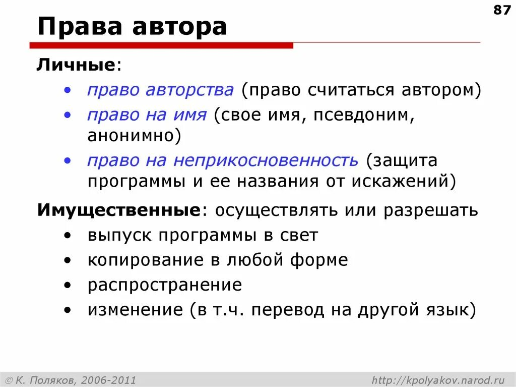 Как называется личное правило. Право авторства и право автора на имя.