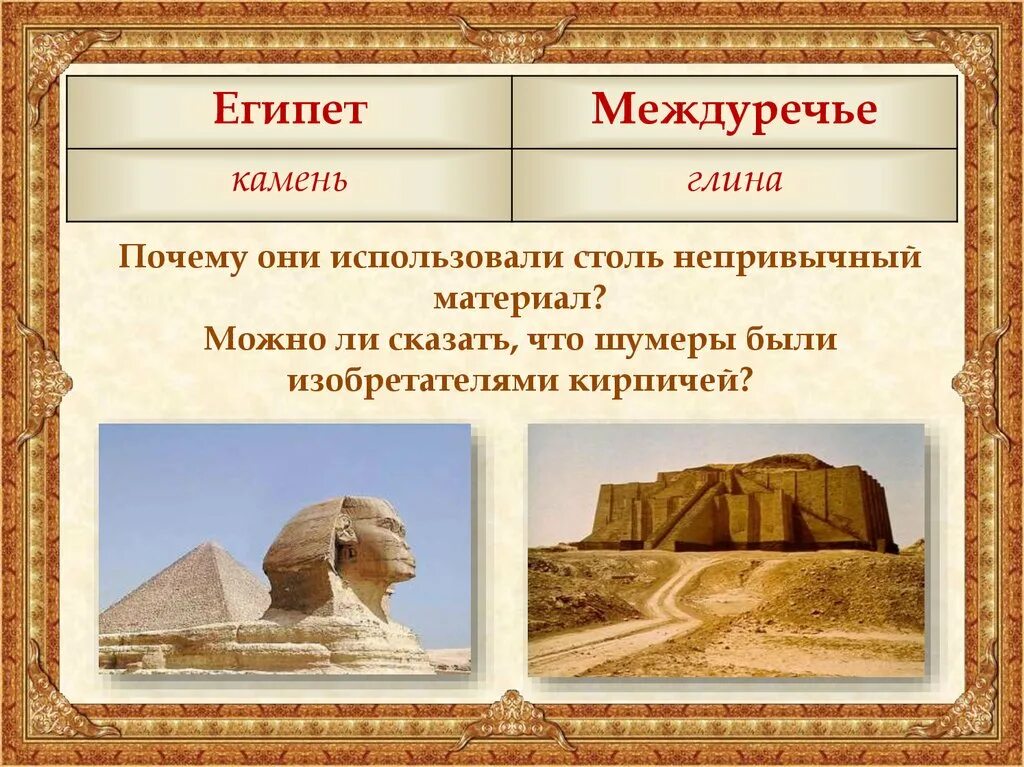 Материал в египте и месопотамии