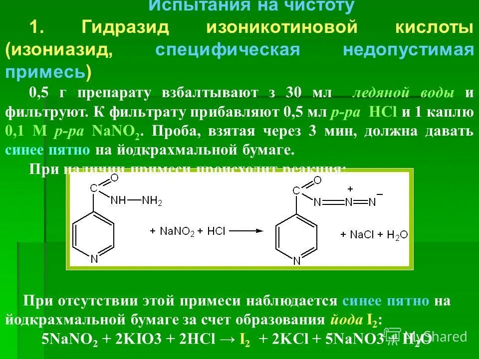 Качественные реакции на прокаина гидрохлорида. Испытание количественного определения. Изониазид с сульфатом меди реакция. Испытание количественного определения. Программа испытаний.
