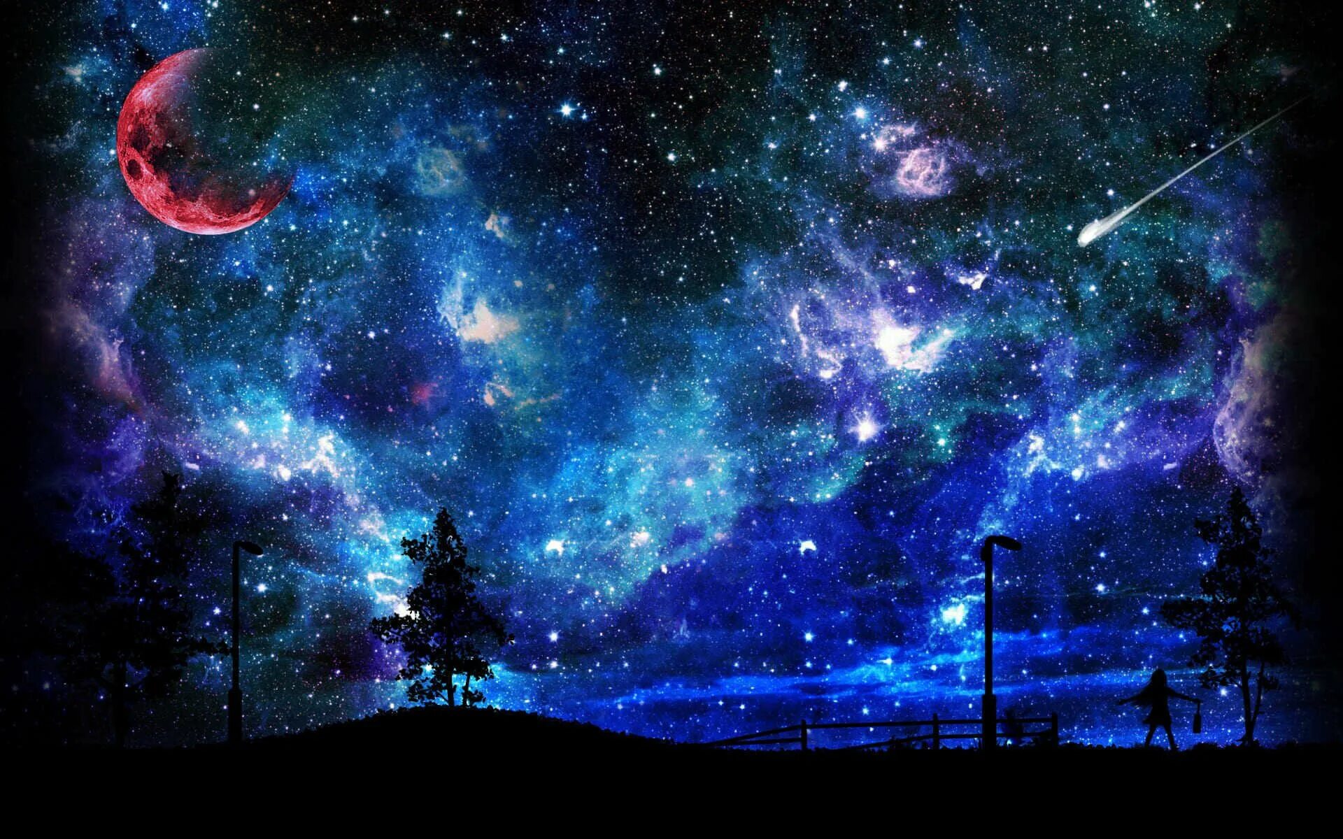 Космос звезды. Небо фэнтези. Звездное небо аниме. Падающая звезда. Ночное небо аниме.