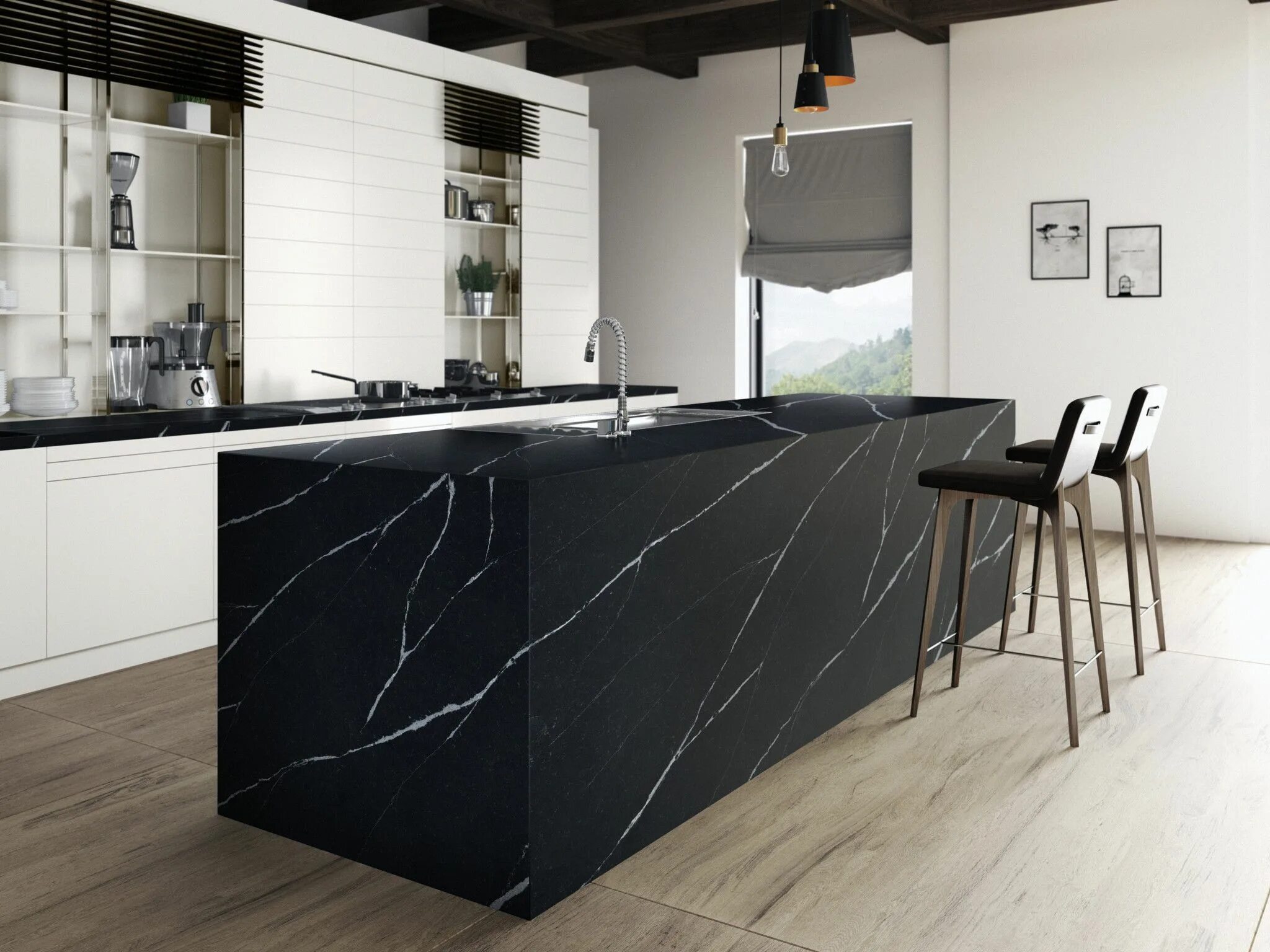 Кухни под черный мрамор. Marquina Black кварц. Silestone Eternal столешницы Marquina. Smart Quartz Marquina столешница. Nero Marquina кварц.