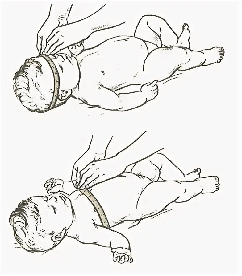Алгоритм измерения окружности головы. Измерение окружности головы грудного ребенка. Техника измерения окружности головы и грудной клетки у ребенка.