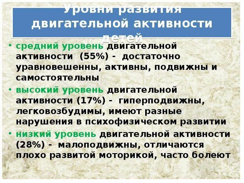 Уровни двигательной активности. Уровни двигательной активности детей. Показатели двигательной активности. УВНИ двигательнйо активности. Средний уровень активности