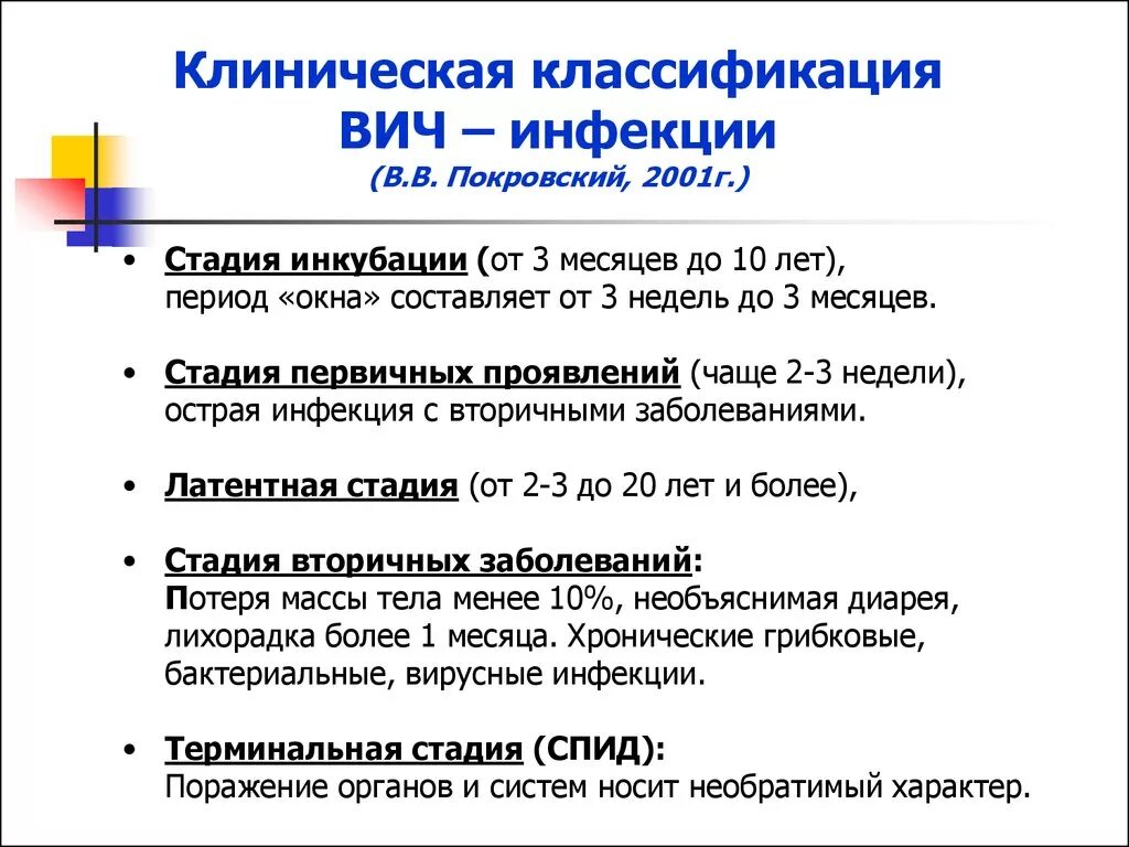 Вич инфекция стадия спид. Классификация Покровского ВИЧ инфекция. Клинические периоды ВИЧ. Классификация стадий ВИЧ по Покровскому 2001. Стадии развития ВИЧ таблица.