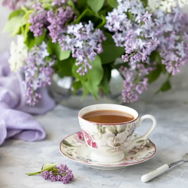 Весенний чай картинки. Цветы в чашке. Чай цветок. Чай с сиренью. Весеннее чаепитие.