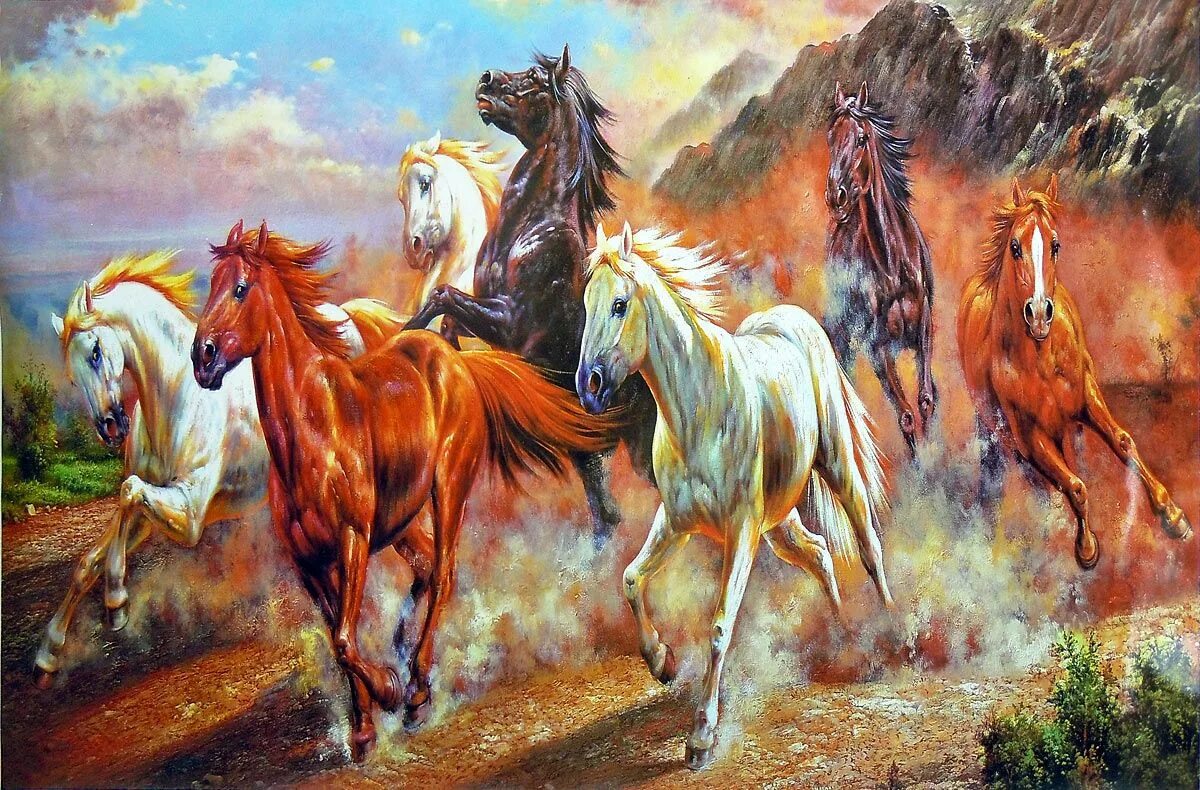Стадо лошадей. Лошади в живописи. Табун лошадей живопись. Табун лошадей картина.