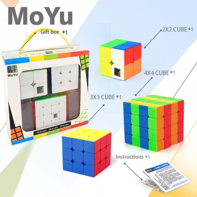 Куб 4 лето. 4x4x4 Cube. Набор MOYU. Набор спидкубера. Три кубиков в коробке.