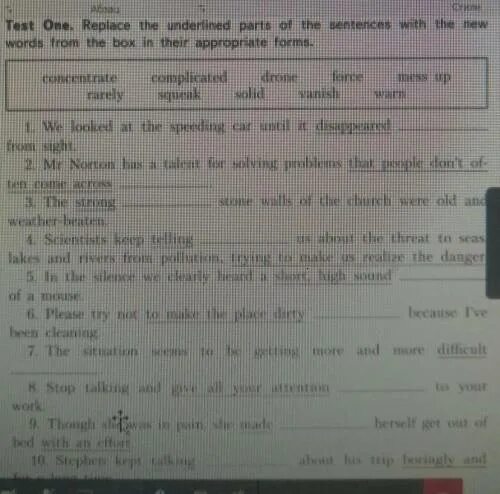 Are the underlined parts of these. Replace the underlined Parts of the sentences with the New Words from the Box in their appropriate forms.
