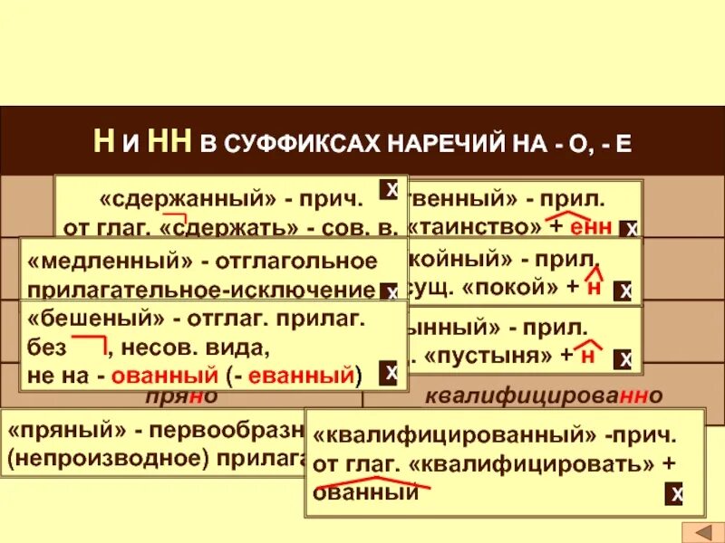 Суффикс н в наречиях значение суффикса